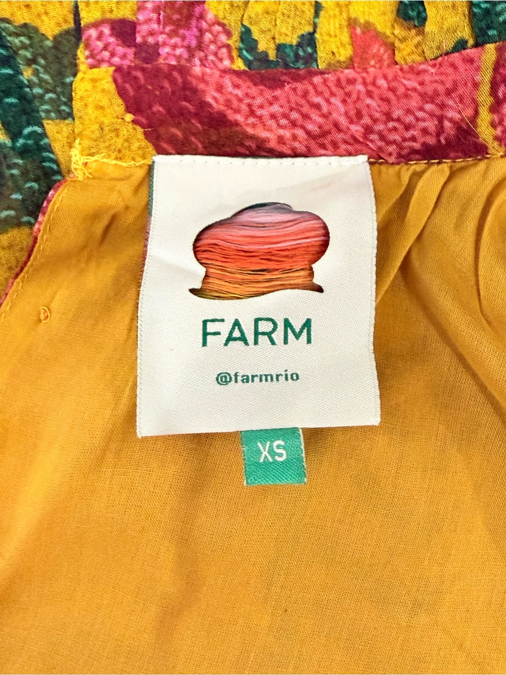 Farm Rio XS Golden Yellow Floral Print Button Back Long Sleeve Blouse EUC Boho - Picture 11 of 13